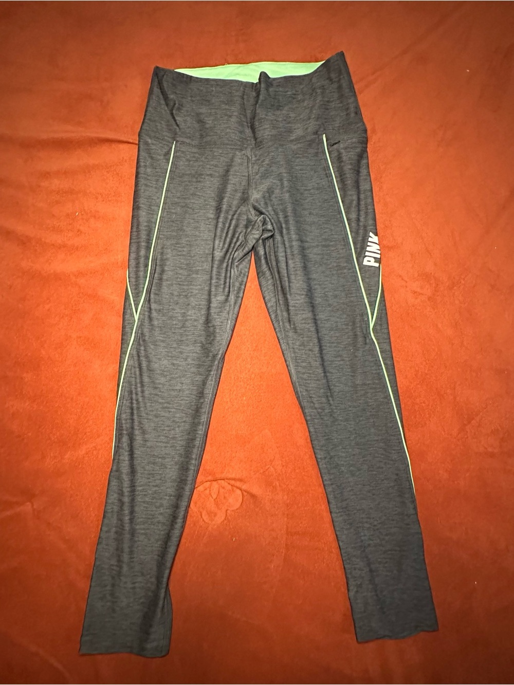 PINK Victoria's Secret Charcoal Gray Leggings with Lime Trim